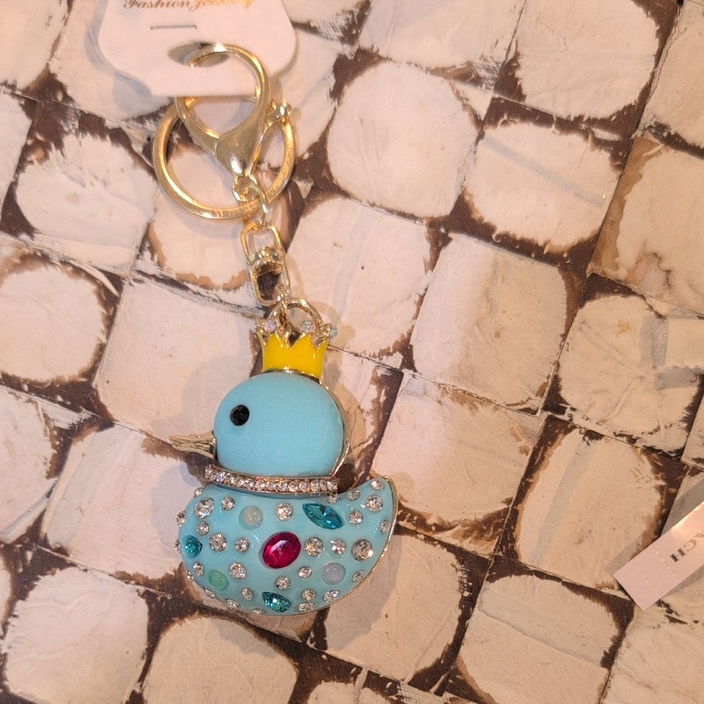 Blue Duck Keychain with Rhinestones